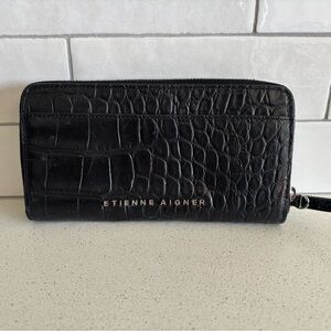 VTG Etienne Aigner Black Crocodile Leather Wallet Wristlet Classic Old Money EUC